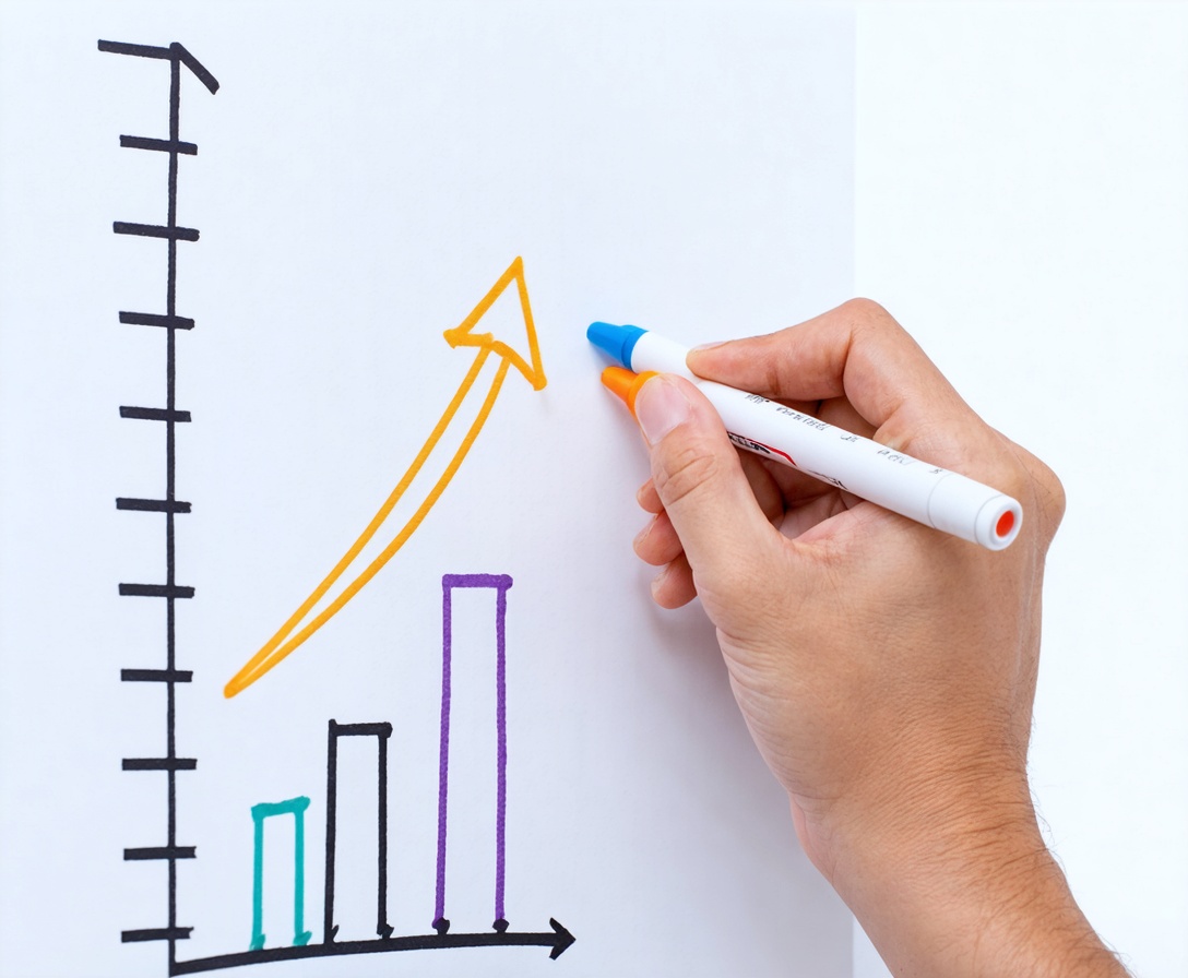 Detail rúk kresliacich graf rastu a strategický plán na tabuľu počas mentorského stretnutia v Bratislave